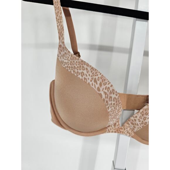 Victorias Secret Womens Sz 34D Classic Padded Push Up Bra Beige Leopard Trim - Picture 2 of 4